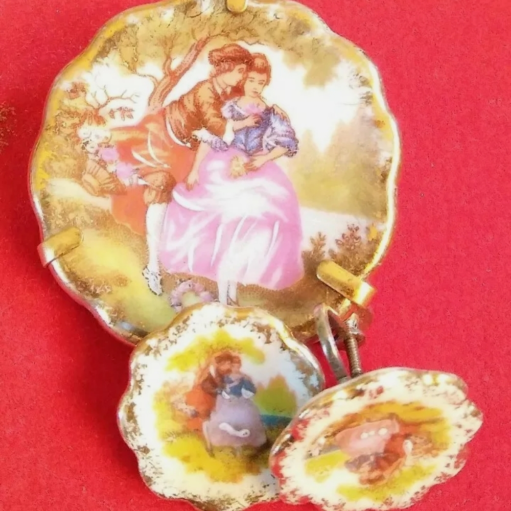 Signed LIMOGE Museum Art Pin and Earrings